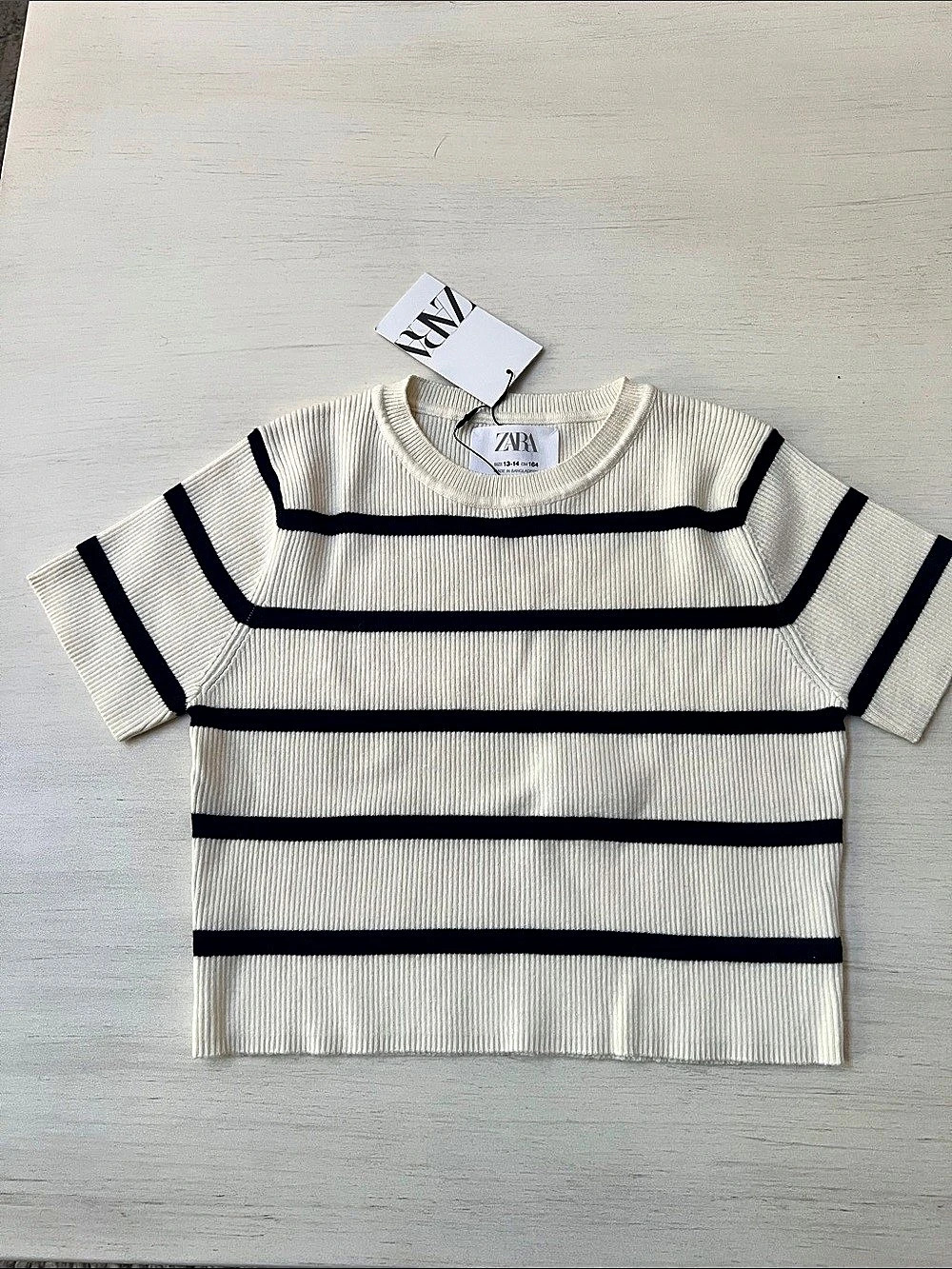 ZARA Striped Short Sleeve Top in White & Black NWT